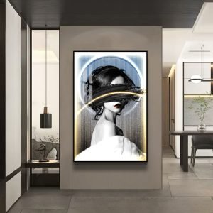 Framed LED Women Modern 5D Acrylic Diamond Crystal Porcelain Wall Decor Hangings Art Painting