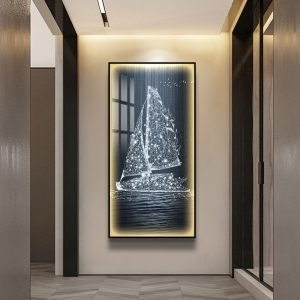 Luxury Sailing Boat LED Painting 5D Acrylic Diamond Crystal Porcelain Abstract Painting Art Wall Home Decor