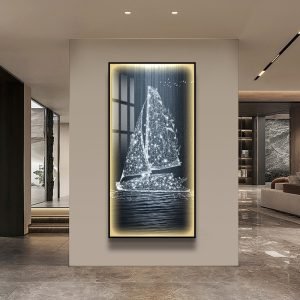 Luxury Sailing Boat LED Painting 5D Acrylic Diamond Crystal Porcelain Abstract Painting Art Wall Home Decor