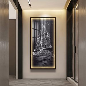Luxury Sailing Boat LED Painting 5D Acrylic Diamond Crystal Porcelain Abstract Painting Art Wall Home Decor