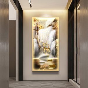Luxury Deer LED Crystal Porcelain 5D Acrylic Diamond Abstract Painting Wall Art Home Decor