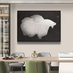 Luxury Modern Abstract Betta Fighting Fish Canvas Home Decor Wall Art in Black and White