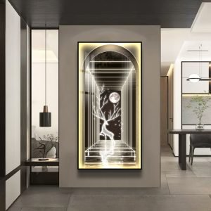 Luxury Deer LED Light Painting 5D Acrylic Diamond Crystal Porcelain Abstract Painting Art Wall Home Decor