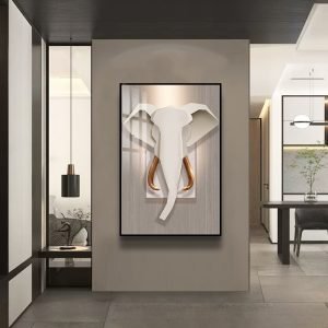 Luxury Modern Abstract White Elephant Crystal Porcelain Wall Decor Art Painting