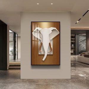 Luxury Modern Abstract White Elephant Crystal Porcelain Wall Decor Art Painting