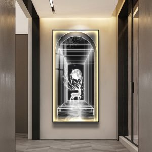 Luxury Deer LED Crystal Porcelain 5D Acrylic Diamond Abstract Painting Wall Art Home Decor