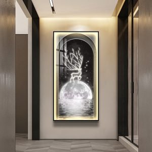 Luxury Deer LED Crystal Porcelain 5D Diamond Acrylic Abstract Painting Wall Art Home Decor