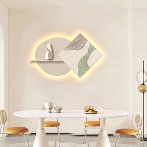 Luxury 3D Abstract LED Natural Sandstone Handmade Sculpture with Artificial Plants Wall Decor