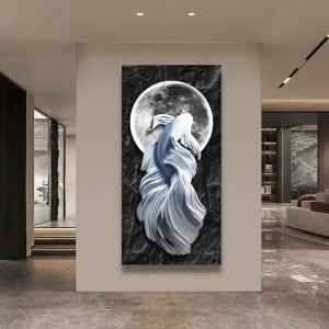 Luxury Gold Fish LED Painting Crystal Porcelain Abstract UV Cut Hand-Painted Art Wall Home Decor In Black And White