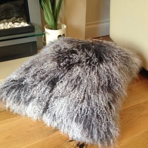 Grey/White Mongolian Sheepskin Cushion