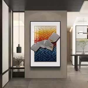 Luxury Modern 3D Block Multicoloured Geometric Acrylic Crystal Porcelain Painting Wall Art