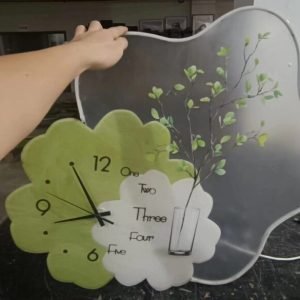 Modern Floral Elegance LED Wall Clock with Printed Leaves and UV-Cut Flower Design