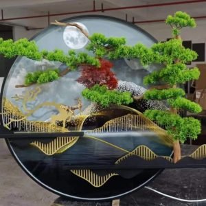 Modern Oriental Chinese Art 3D Landscape Deer Mountain Artificial Tree LED Hand-Crafted Wall Home Decor UV-Cut Acrylic Painting