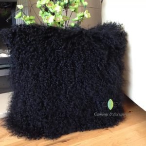 Black Mongolian Sheepskin Cushion