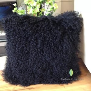 Black Mongolian Sheepskin Cushion
