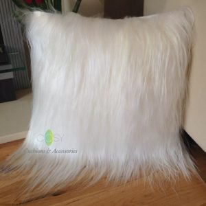 Ivory White Tibetan Long Hair Goatskin Cushion