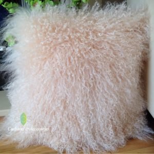 Pastel Peach Mongolian Sheepskin Cushion
