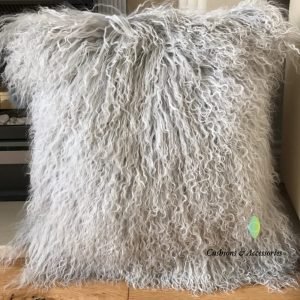 Silver Mongolian Sheepskin Cushion