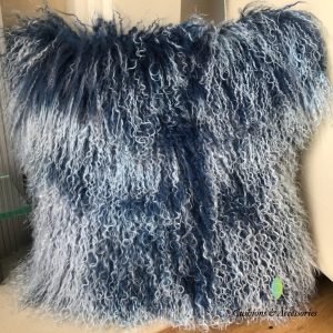 Blue/White Mongolian Sheepskin Cushion