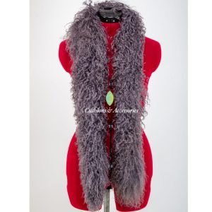 Dark grey Ladies Mongolian Scarf on red manikin