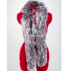 Grey/white Ladies Mongolian Scarf on red manikin