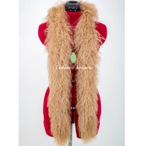 Light Brown Ladies Mongolian Scarf on red manikin