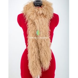 Light Brown Ladies Mongolian Scarf on red manikin