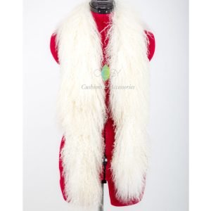 Natural White Mongolian Sheepskin Scarf on a red manikin