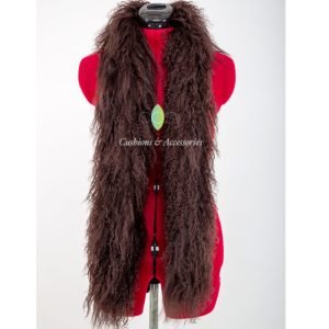 Dark Brown Mongolian Sheepskin Scarf on a red manikin
