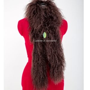 Dark Brown Mongolian Sheepskin Scarf on a red manikin
