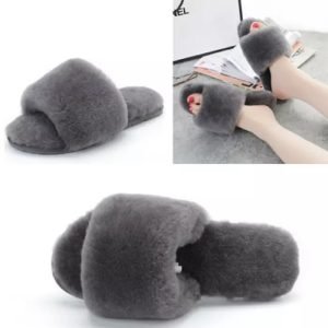 Ladies Grey Genuine Wool Sheepskin Slider Slippers