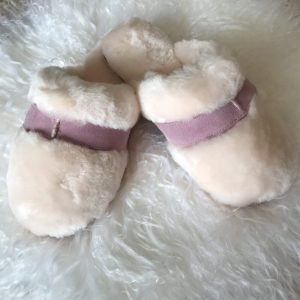 Ladies Pink Genuine Wool Sheepskin Mule Slippers