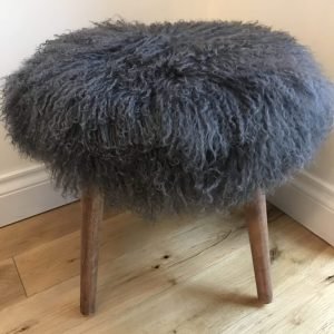 Grey Mongolian Sheepskin Stool