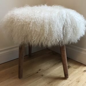 Natural White Mongolian Sheepskin Stool