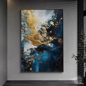 Navy Blue And Gold Abstract Heavy Gold Textured Hand-Painted Oil Painting Wall Decor Canvas Art